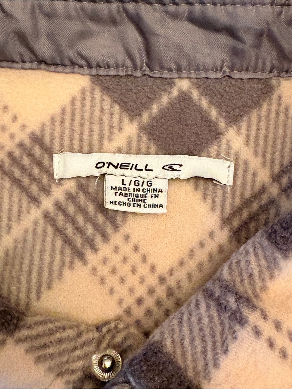 ONeill Soft Fleece Plaid Long Sleeve Snap Shirt Womens Large Pink Grey Pockets - Picture 4 of 13